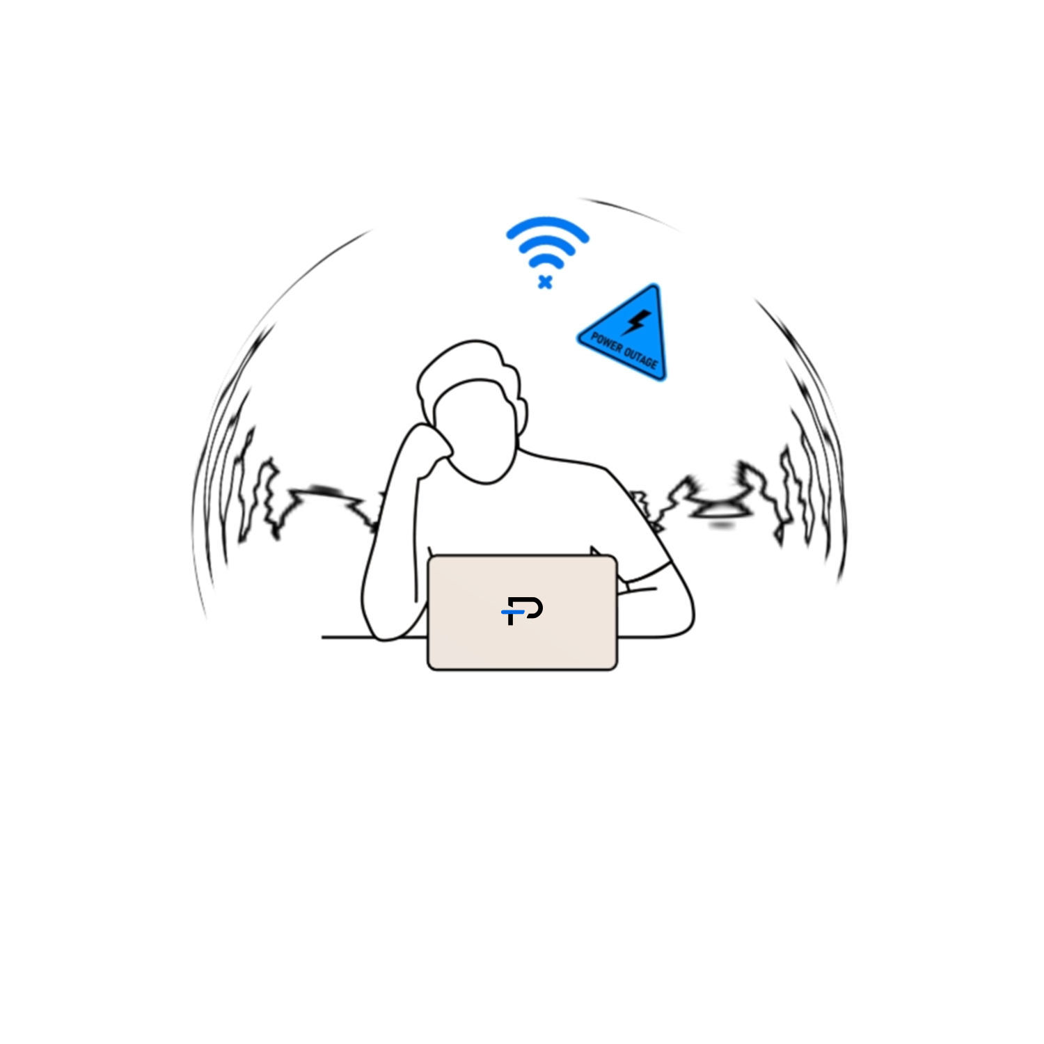 Illustration of a person at a laptop surrounded by signal waves
